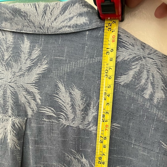 Jamaica Jaxx 100% Silk Palm Tree Light Blue Button Down Shirt Size L - Picture 5 of 5